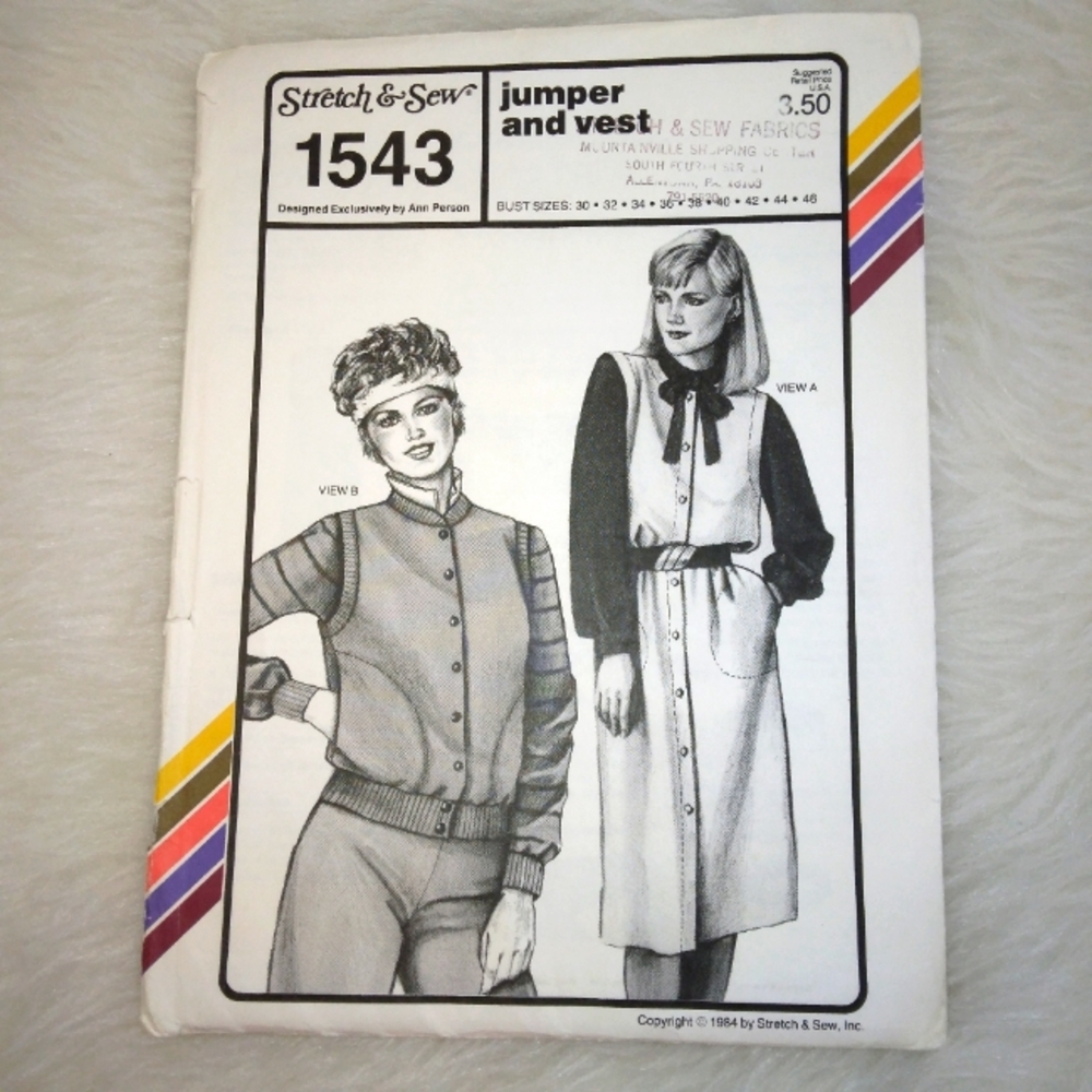 STRETCH & SEW 1543 Jumper and Vest, Bust size 30-32-34-36-38-40-42-44-46